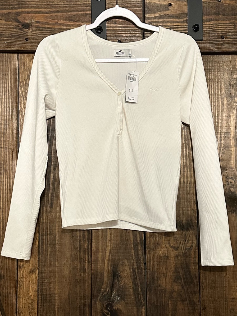 Hollister Cream Long-Sleeve Henley Top